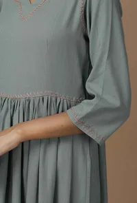 Powdered Blue Handblock Cotton Flex Dress image 6