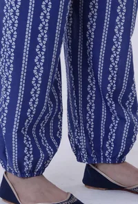 Blue Cotton Pant with White Motif image 4