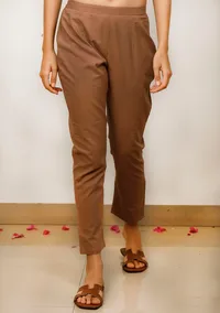 Brown Cotton straight Pants image 1