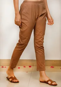 Brown Cotton straight Pants image 3