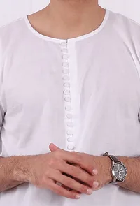 Set of 2: White Cotton kurta with Blue Striped Pajama image 6