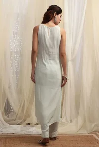 Tea Green Plain Halter Neck Kurta With Sequin Embroidery image 4