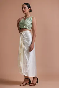 Mint Green Color Raw Silk Mirror Work Blouse image 4