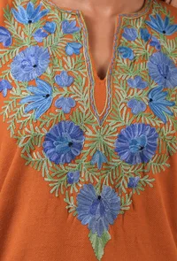 Orange Woolen Ari Embroidered Phiran- Free Size image 6