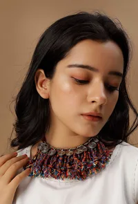 Saami Red Contrast Thread Tribal Necklace image 1