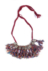 Saami Red Contrast Thread Tribal Necklace image 2