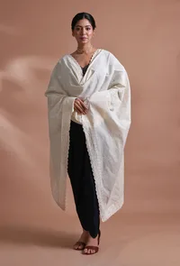 Off White Color Cotton Embroidered Dupatta image 2