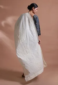 Off White Color Cotton Embroidered Dupatta image 3