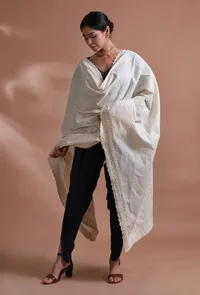 Off White Color Cotton Embroidered Dupatta image 4