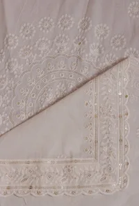 Off White Color Cotton Embroidered Dupatta image 5