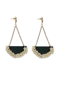 D Shaped Handcrafted Green Fabric Style Earrings image 2