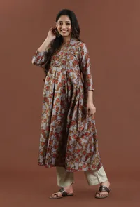 Elegant Kalamkari Printed Muslin Silk Flared Ethnic Kurta image 2
