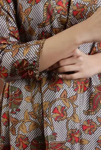 Elegant Kalamkari Printed Muslin Silk Flared Ethnic Kurta image 6