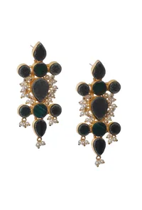 Mint Green Gold Stone Pearl Earrings image 2