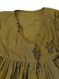 Set of 2 : Olive Green Cotton Slub Block Printed Short Kurta and Olive Green Cotton Printed Shorts image 4