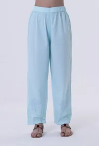 Set Of 2: Greenish-Blue Cotton Block Printed Anarkali Kurta & Pant image 5