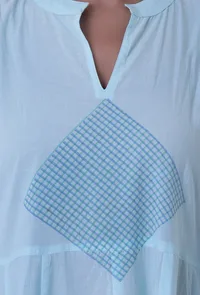 Set Of 2: Greenish-Blue Cotton Block Printed Anarkali Kurta & Pant image 6