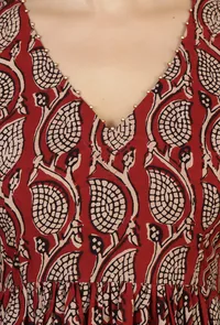 Hand Block Baagh Print Flared Kurta with Lace Detailing - Maroon image 5