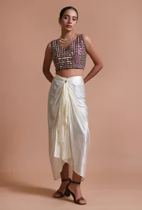 Light Purple Color Raw Silk Mirror Work Blouse image 2