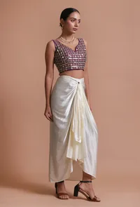 Light Purple Color Raw Silk Mirror Work Blouse image 3