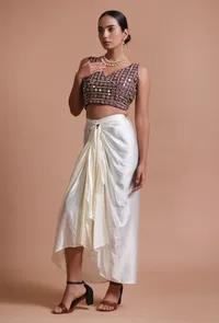 Light Purple Color Raw Silk Mirror Work Blouse image 4