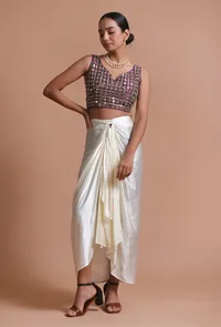 Light Purple Color Raw Silk Mirror Work Blouse image 5