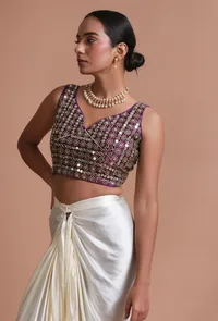 Light Purple Color Raw Silk Mirror Work Blouse image 6