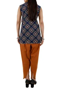 Set Of Indigo-Mocha Pintex Stitch Pure Cotton Kurta And Dhoti image 3