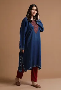 Venice Blue Kashmiri Sozni Embroidery Phiran-Free Size image 2