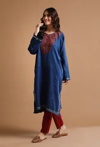 Venice Blue Kashmiri Sozni Embroidery Phiran-Free Size image 3