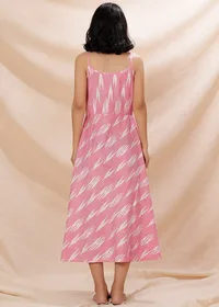Baby Pink Cotton Slip Sleeveless Flared Ikkat Dress image 4