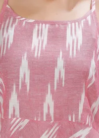 Baby Pink Cotton Slip Sleeveless Flared Ikkat Dress image 5