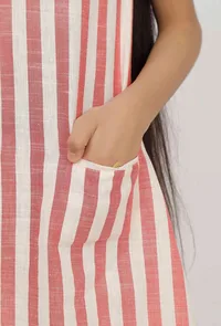 Set of 2: Scarlet Red Stripes Cotton Kurti with Pants image 5