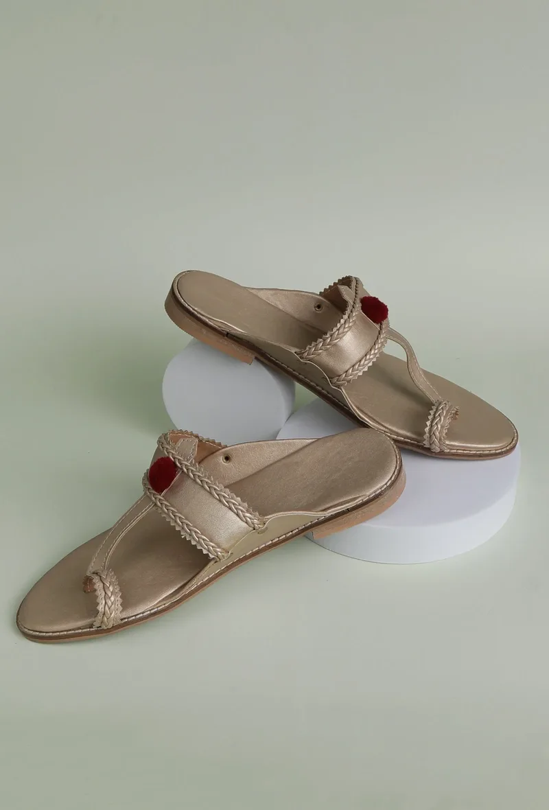 Golden Pom Pom Sandals