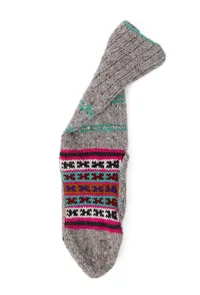 Grey & Multi Hand Knitted Woolen Winter Socks image 4