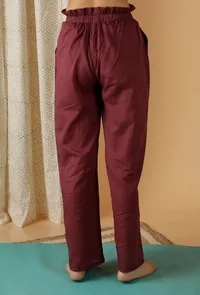 Mulmul Cotton Solid Plum Ruched Wide Leg Pants image 4
