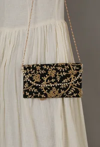 Midnight Black Zari Embroidered Silk Envelope Clutch image 2