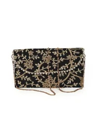 Midnight Black Zari Embroidered Silk Envelope Clutch image 3