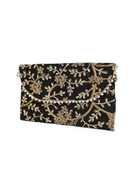 Midnight Black Zari Embroidered Silk Envelope Clutch image 4