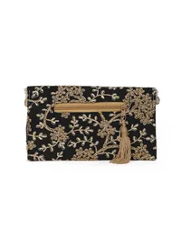 Midnight Black Zari Embroidered Silk Envelope Clutch image 5