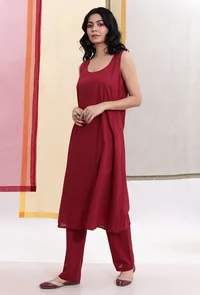 Carmine Red Sleeveless Flared Slip Kurta image 2