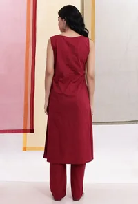 Carmine Red Sleeveless Flared Slip Kurta image 4