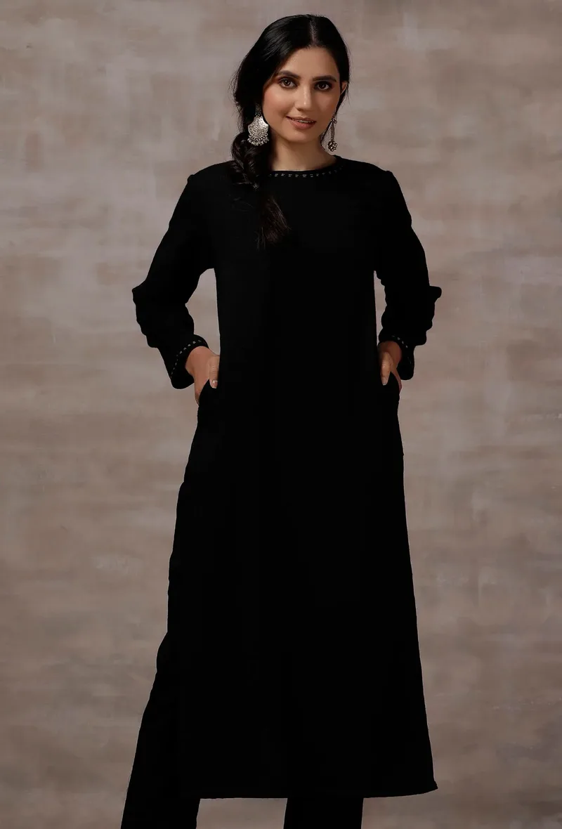 Black Straight Cashmilon Kurta