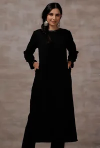 Black Straight Cashmilon Kurta image 1