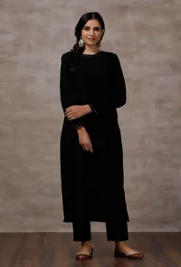 Black Straight Cashmilon Kurta image 2