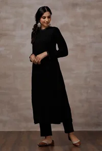 Black Straight Cashmilon Kurta image 4
