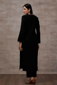 Black Straight Cashmilon Kurta image 5