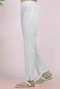 White Cotton Straight Pants image 2