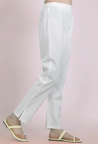 White Cotton Straight Pants image 3