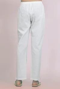 White Cotton Straight Pants image 4